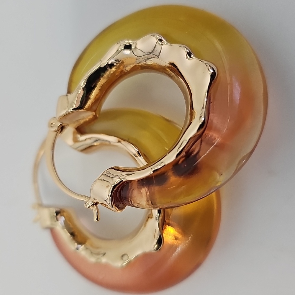 Chico's Chunky Transparent Gold Gradient Colored Resin Hoop No Droop Earrings‎ - Picture 5 of 9